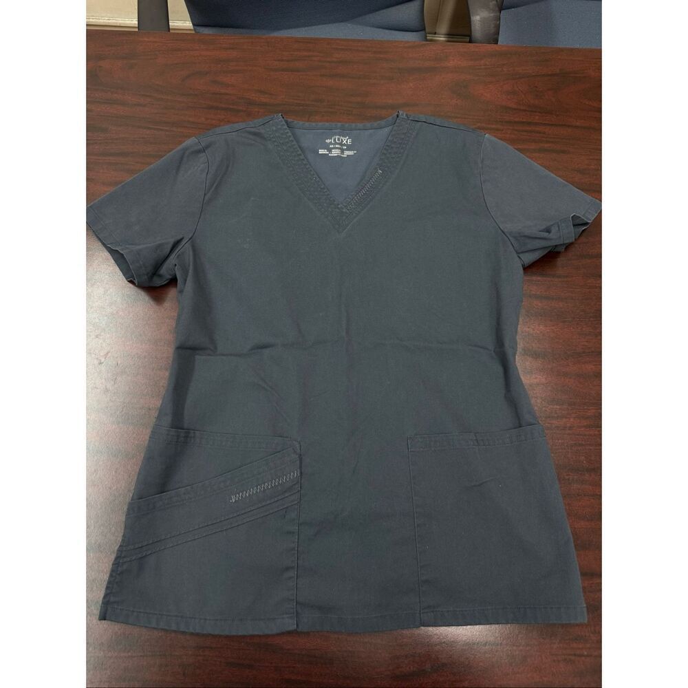 Cherokee Luxe Pewter Colored V-Neck Scrub Top Size X-Small